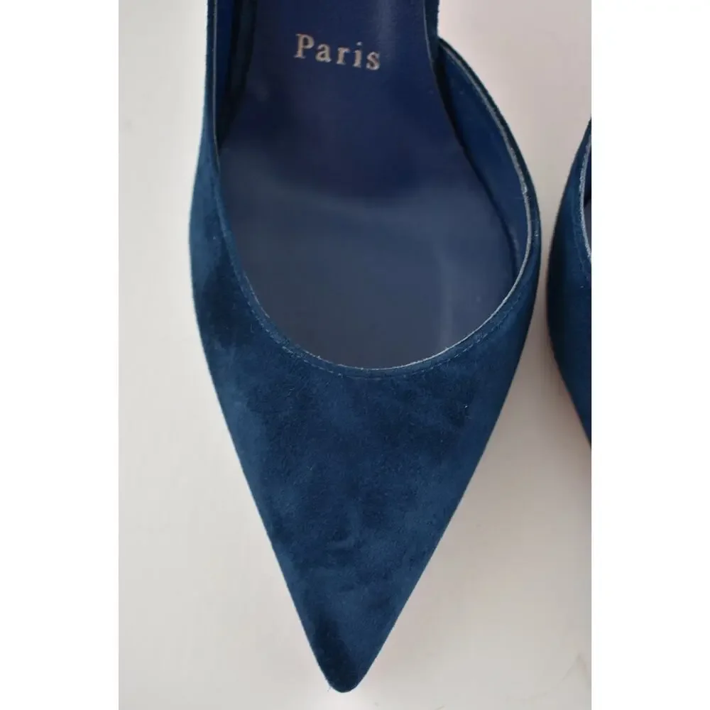 Christian Louboutin Iriza 85 Last Night Navy Blue Suede D'orsay Heel Pump 39.5